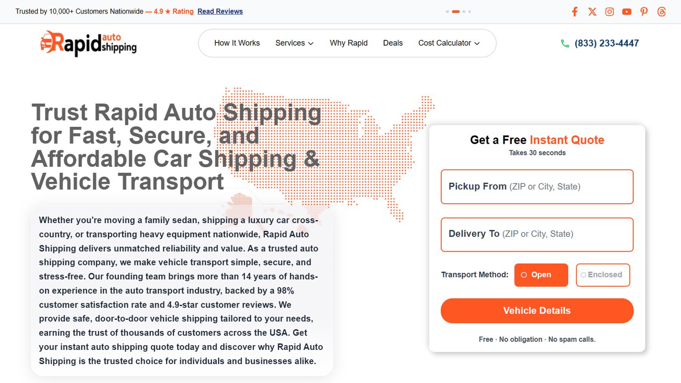 Rapid Auto Shipping website